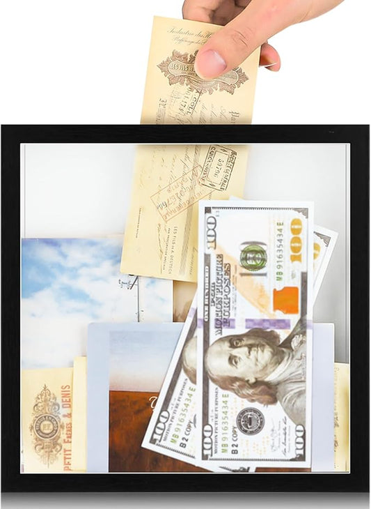 8x8 Traveler Adventure Shadow Box Frame Memory Box for Keepsakes Top Loading Shadow Keepsake Box with Slot for Concert Tra...