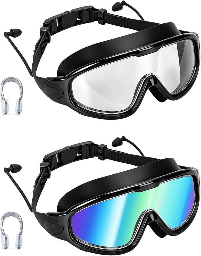 PADONISE Anti Fog Swimming Goggles 2 Pack for Men Women – Polarized & Clear Adult Swim Goggles with UV Protection, 180° Wi...
