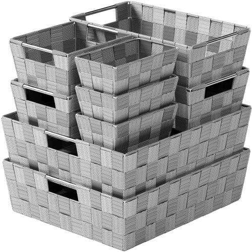 Baskets For Organizing Set Of 9 Dark Grey - Storage Baskets For Shelves - Perfect Closet Organizer Bins, Bathroom Basket, ...