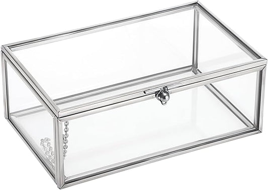 Hipiwe Vintage Glass Keepsake Box Rectangle Jewelry Display Organizer Lidded Box Home Decor Accent Decorative Box for Stor...