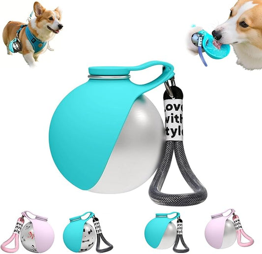 Foldable Pet Water Bottle for Travel, 2 in 1 Portable Dog Water Bottle, Water Bottle for Dogs on Walks, Stainless Steel Bo...
