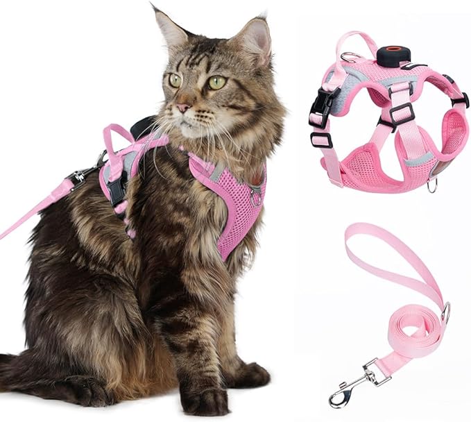 Cat Harness and Leash Set with AirTag Holder: Upgraded Escape Proof Vest with Lead for Small Dog Puppy Large Cat Walking，S...