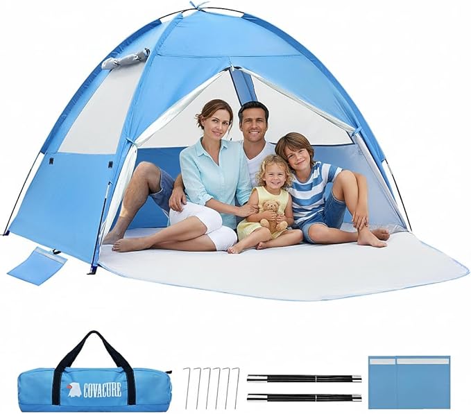 COVACURE 2026 New Upgraded Beach Tent Sun Shelter for 3-4 Person - UPF 50+ UV Protection Beach Shade, Waterproof & Lightwe...
