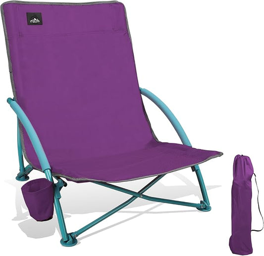 Northroad Low Folding Beach Chair,Portable Lightweight Lowback Sling Chair, Outdoor Low Seat Camping Chair w/Cup Holder & ...