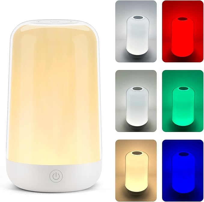 FRIDEKO HOME RGB Touch Bedside Lamp for Nightstand, 3 Color Temperatures Rechargeable Battery Night Light, Dimmable Mood L...