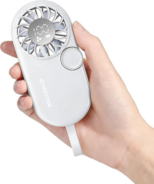 HEEYCEM Portable Handheld Fan, Rechargeable Mini Fan with 7 Blades for Greater Airflow, 5 Adjustable Speeds, LED Digital D...