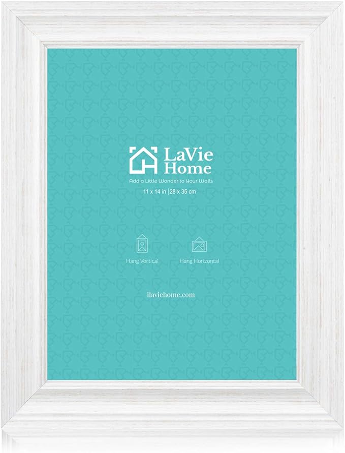LaVie Home 11x14 Picture Frames (1 Pack, Distressed White) Rustic Single Photo Frame with Plexiglass for Wall Mount Displa...