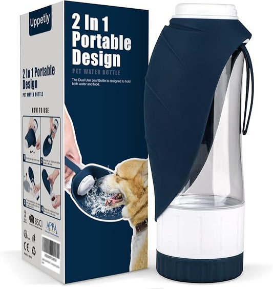 Uppetly Dog Water Bottle, Portable Pet Water Bottle with Food Container and Drinking Feeder, Leak Proof, BPA-Free, Foldabl...