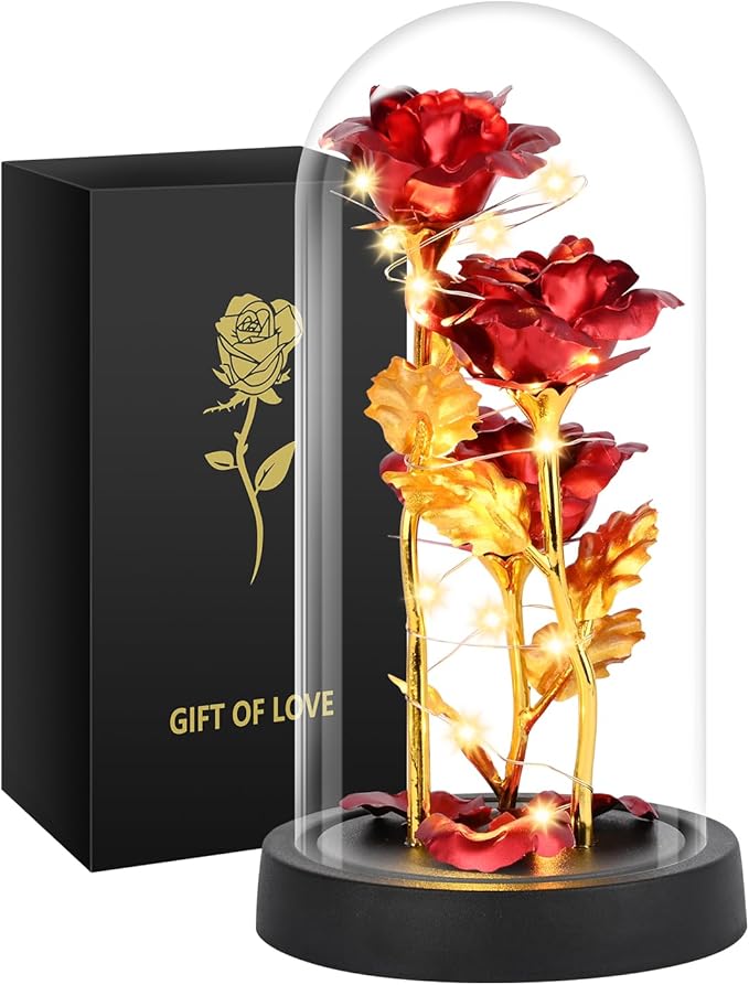 Tayfeim Gifts for Mom, Womens Gift for Birthday Gifts for Women Mom Wife Girlfriend, Light Up Rose in A Glass Dome, Rose G...