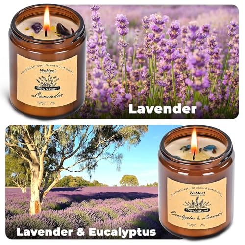 WEMEET 2 Pack Scented Candles Gift Set, Lavender Candles for Home Scented with Crystals 7oz, Eucalyptus Lavenderjar Candle...