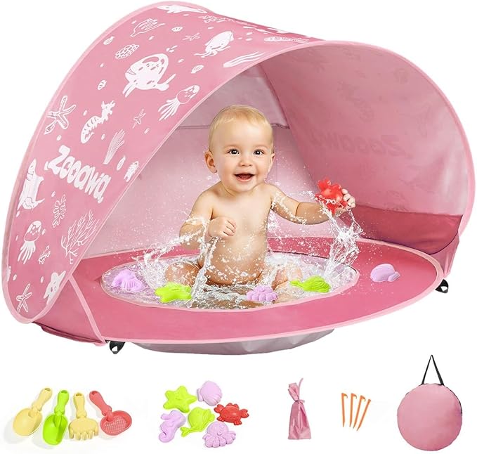 Zooawa Baby Beach Tent, Pop Up Beach Tent Sun Shade for Beach, Portable Shade Pool UV Protection Sun Shelter for Infant wi...