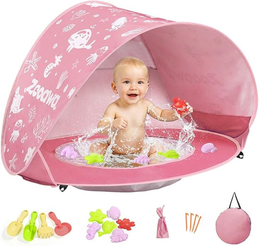 Zooawa Baby Beach Tent, Pop Up Beach Tent Sun Shade for Beach, Portable Shade Pool UV Protection Sun Shelter for Infant wi...