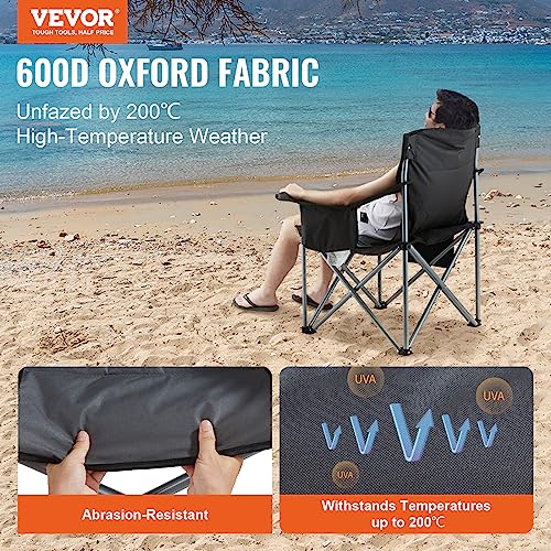 VEVOR Oversized Camping Folding Chair, Portable Heavy Duty Outdoor Quad Lumbar Back Padded with Side Pockets, Cup Holder a...