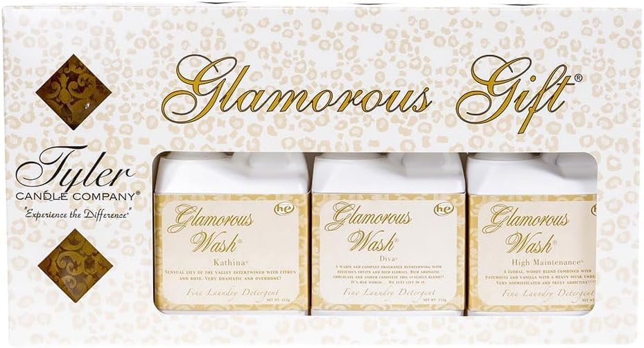 Tyler Candle Glamorous Gift Set with 3 Glamorous Wash, 3 Votive Candles, and 2 Votive Glasses, Bundle with Stain Remover P...