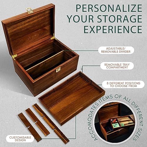 Public House Locking Wooden Keepsake Box, Customizable Design With Adjustable Tray. Large Wooden Box with Hinged Lid for W...