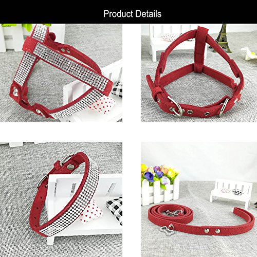 Newtensina Dog Collar & Harness & Lead Sets Fashion Dog Collar Diamante with Harness & Leashes Comfortable Soft Collar Har...