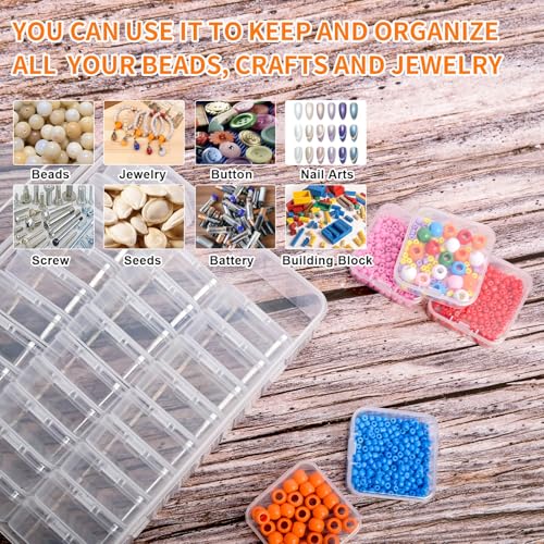 Bead Organizer Box, 30pcs Small Clear Plastic Storage Containers, Craft Storage Box Features Hinged Lid and Labels, Mini B...