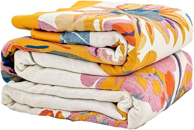 XIBLC Boho Throw Blanket, 100% Cotton Ultra Soft Luxury Throw Rustic Quilt, 50"x60" Floral Bird Butterfly Farmhouse Decor ...