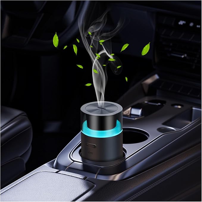 HODEMI Portable Smart Car Essential Oil Diffuser,Cordless Mini Cold Mist Aromatherapy Air Freshener Diffuser with Mode Mem...