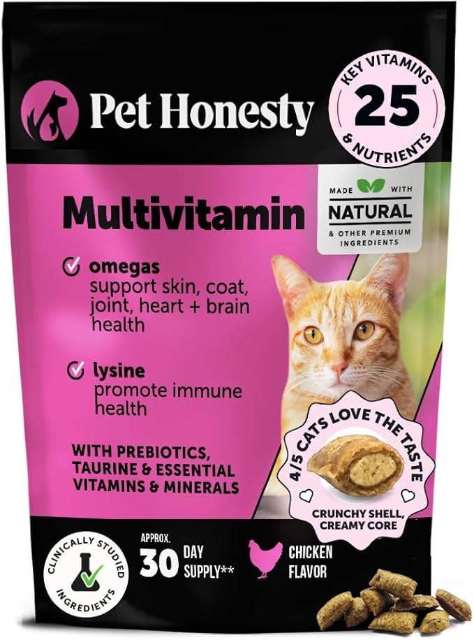 Cat Multivitamin Crunchy & Creamy Chews - Cat Treats for Health + Immune, Joint Support, Skin & Coat, & Digestion - Vitami...