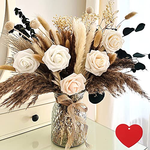 100pcs Artificial Flowers Arrangement With Vase Included, Dining Table Centerpiece Decorations, Fake Flowers in Vase, Drie...