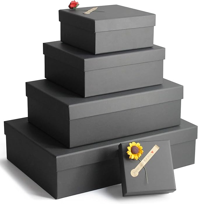 Giftilious Black Gift Boxes, a Set of 5 Gift Boxes with Lids for Presents, Pre-Wrapped Boxes for Gifts, Sturdy Present Box...