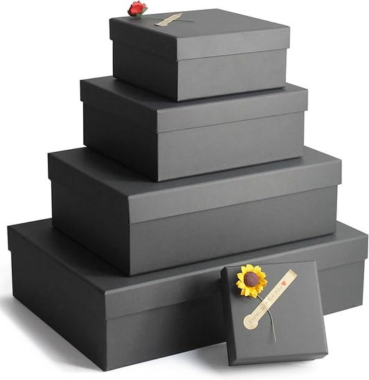 Giftilious Black Gift Boxes, a Set of 5 Gift Boxes with Lids for Presents, Pre-Wrapped Boxes for Gifts, Sturdy Present Box...