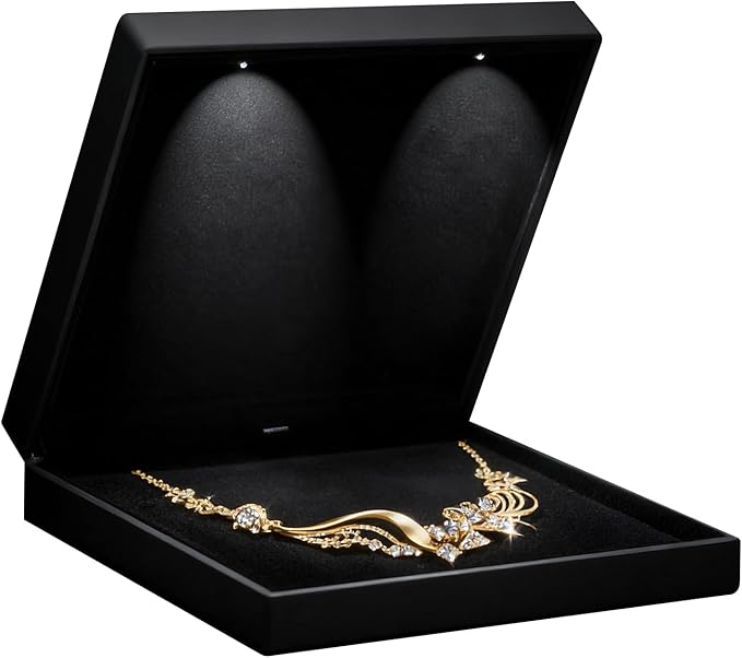 Allure - Large Necklace Box With LED Light, Square Shaped, Elegant Diamond Necklace Case, For Unique Proposal, Engagement ...