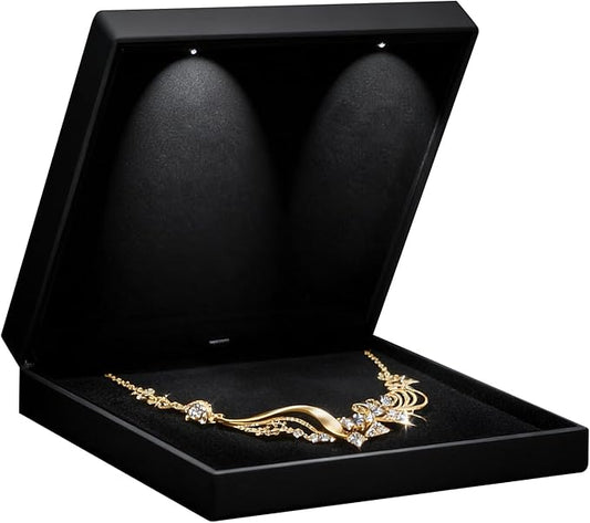 Allure - Large Necklace Box With LED Light, Square Shaped, Elegant Diamond Necklace Case, For Unique Proposal, Engagement ...