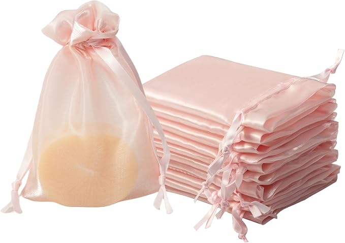 QIANF 20 Pcs Pink Small Organza Bags 4X6 inch for Wedding Favors with Drawstring, Mini Mesh Gift Bags Jewelry Pouch for Ca...