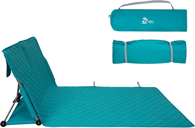 #WEJOY Double Beach Lounge Chair, Collapse Folding Lightweight Mat, Portable Ground Beach Chairs with Padded Seat & Steple...
