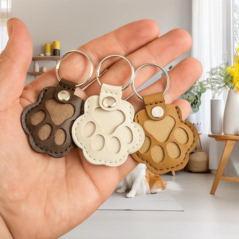 3 Pcs Pet Paw Shaped Leather Keychain, Pet Hair Keychain, Pet Memorial Gift Keyring, Handmade Key Holder For Collecting Ca...