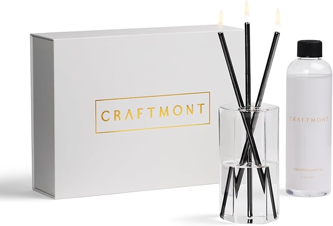 Craftmont Refillable Candle Set - Unscented Paraffin Oil Candles Set with Metal Candlesticks, Glass Vase & Steel Funnel - ...