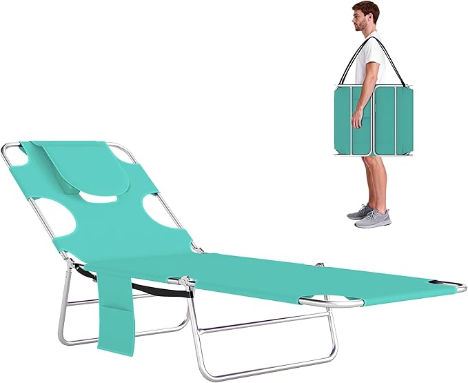 Outsunny Chaise Lounge Chair Outdoor with Face Arm Hole, 5-Position Reclining Face Down Tanning Chair with Carry Strap, Si...