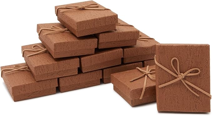Juvale Jewelry Gift Boxes - 3.7 x 2.9 x 1.3 In, Kraft, Pack of 12 - Velvet Lined & Bow Lid Cardboard Necklace Box