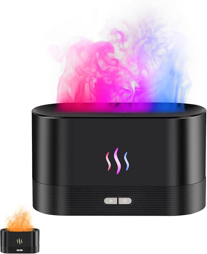 Flame Effect Essential Oil Diffuser, Ultrasonic Aromatherapy Humidifier, Upgraded 7 Color Changing Lights with Ultra Quie...