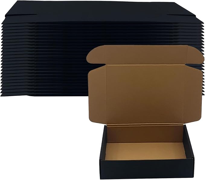 24 Pack 8x6x2 inches Black Shipping Boxes, Corrugated Mailer Boxes, Packaging Boxes for Products, Recyclable Cardboard Bo...