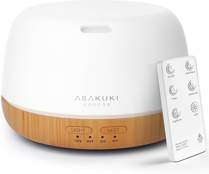 ASAKUKI Essential Oil Diffuser, 300ml Ultrasonic Aromatherapy Oil Humidifier with 7 Colors LED Lights, 2 Mist Mode for Hom...