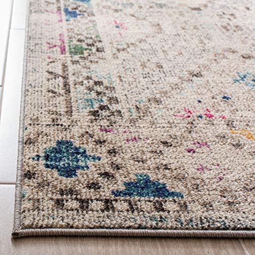 SAFAVIEH Madison Collection Area Rug - 5' Square, Grey & Yellow, Boho Diamond Distressed Design, Non-Shedding & Easy Care,...