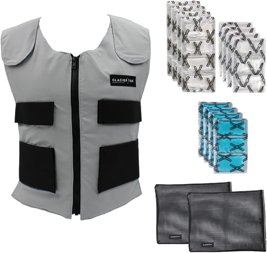 Glacier Tek Cooling Vest for Men and Women with 8 Cooling Packs Plus Booster Set-Maintains 59ºF for up to 2.5 Hours