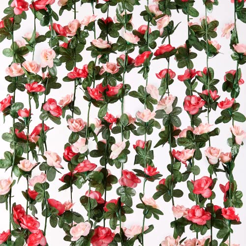MARTINE MALL Flower Garland - 5 Strand 41Ft Rose Vines for Bedroom Decor, Pink Rose Floral Garland for Table, Birthday, We...