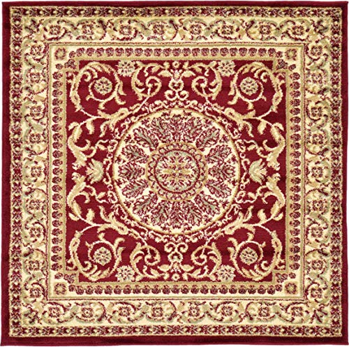 Unique Loom Versailles Collection Traditional Classic Medallion Floral Motif Area Rug (4' 0 x 4' 0 Square, Burgundy/ Ivory)