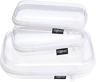3 Pack Clear Hard Shell Zipper Case - Clear Waterproof Cosmetic Bag with Zipper, Kid's Toy Storage Organizer Bins, Chargin...