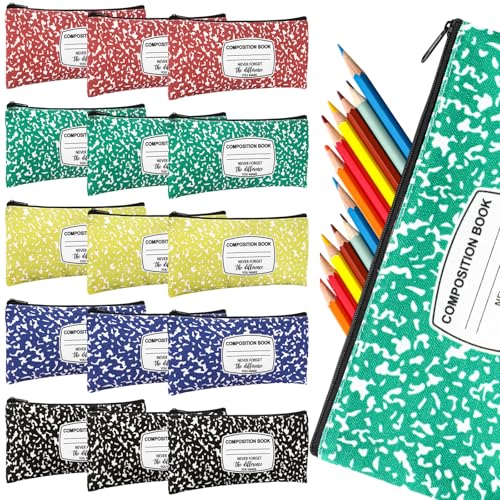 Epakh 15 Pcs Teacher Pencil Case Pouch 8.7 x 3.9 Inches Composition Teacher Appreciation Gifts Portable Pencil Bag with Zi...