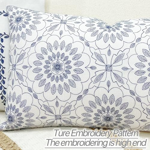 Slow Cow Embroidery Decorative Lumbar Throw Pillow Cover for Couch Sofa Bedroom Geometric Flower Pattern Cushion Cover 12 ...