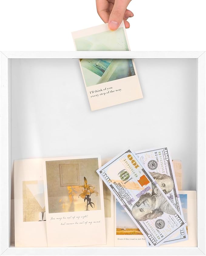 12x12 Traveler Adventure Shadow Box Frame Memory Box for Keepsakes Top Loading Shadow Keepsake Box with Slot for Concert T...