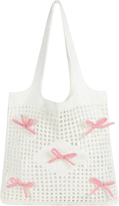Topdear Crochet Tote Bag, Aesthetic Mesh Crochet Beach Bag, Hippie Knitted Tote Bag for Women