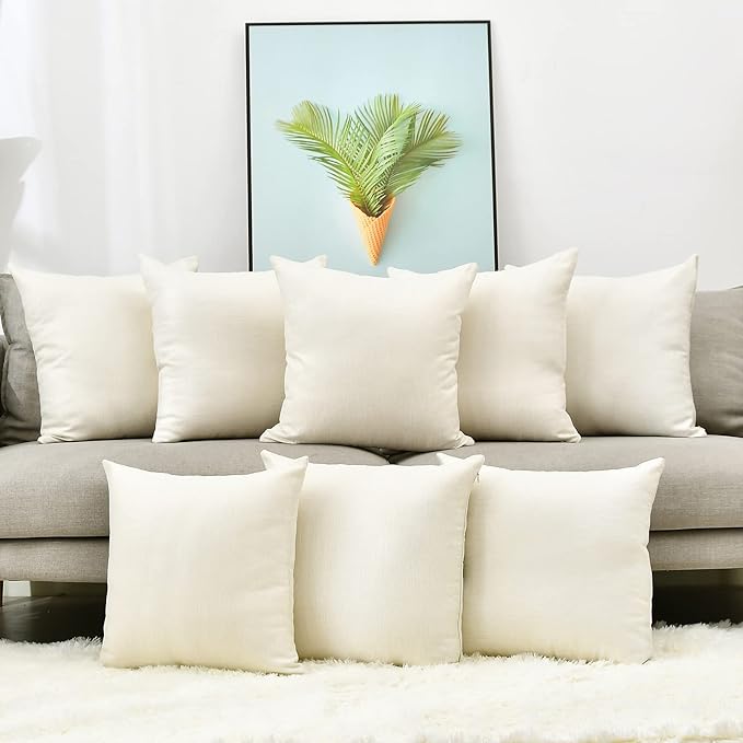 LisBiya Pack 8 Linen Throw Pillow Covers Set Cushion Case for Sofa Bedroom Car, Blank for HTV Iron on Design,18x18 Inch