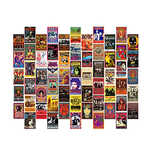 WOONKIT 60 PC Vintage Rock Band Posters, 70s 80s 90s Retro Concert Prints, Bedroom Wall Art, Album Cover Collage, 4x6 Inch...