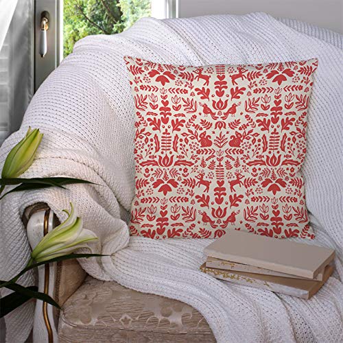 VERSUSWOLF Throw Pillow Covers Red Christmas Folk Damask White Nordic Cotton Linen Decorative Square Pillowcases Cushion C...